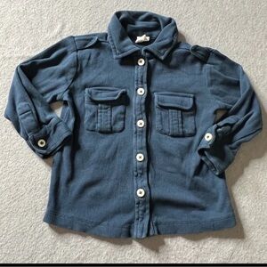 Kate Quinn Button Up Shirt Boys 12-18 Months Blue Ribbed Knit Organic Preppy
